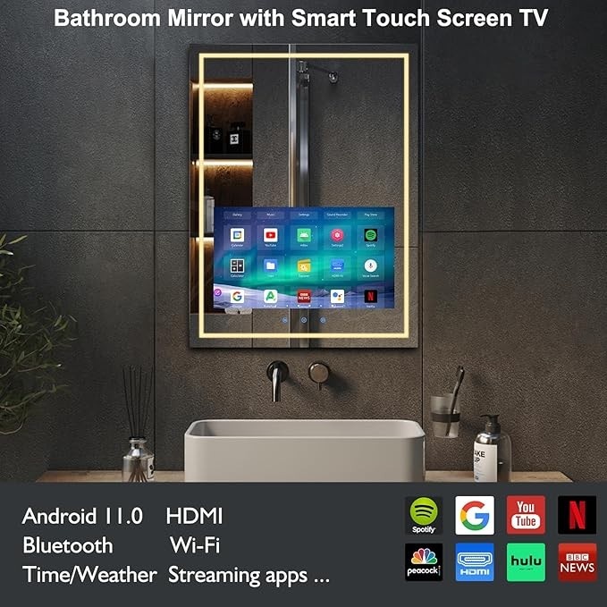 Smart Mirror (LED + Anti-Fog + Touch + Bluetooth Speaker)