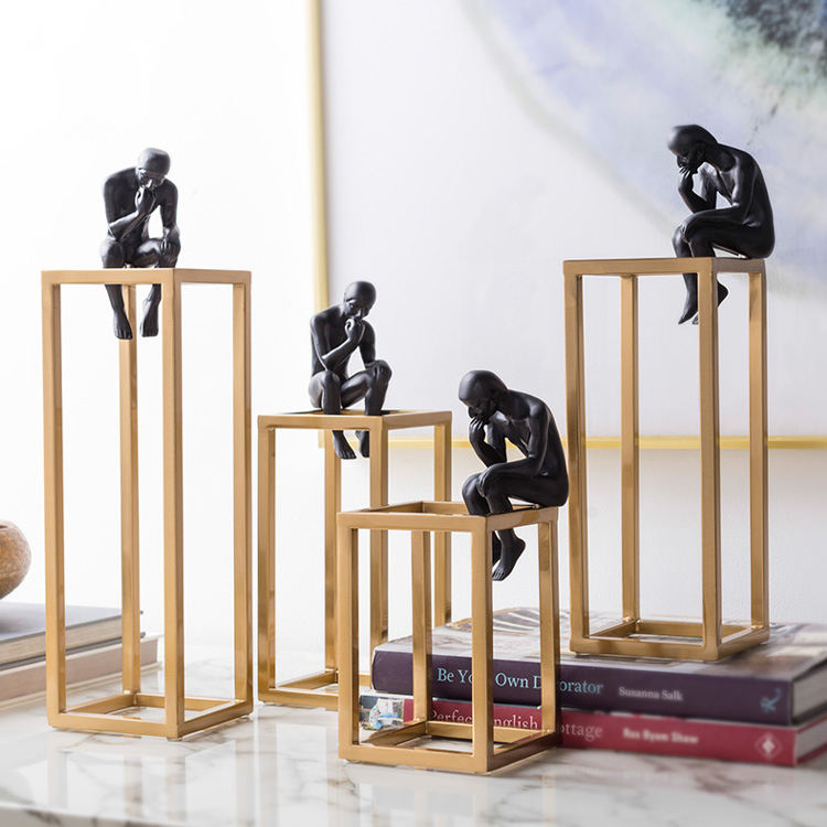 Luxury Abstract Thinker Figurine Metal Showpiece (Set of 4)