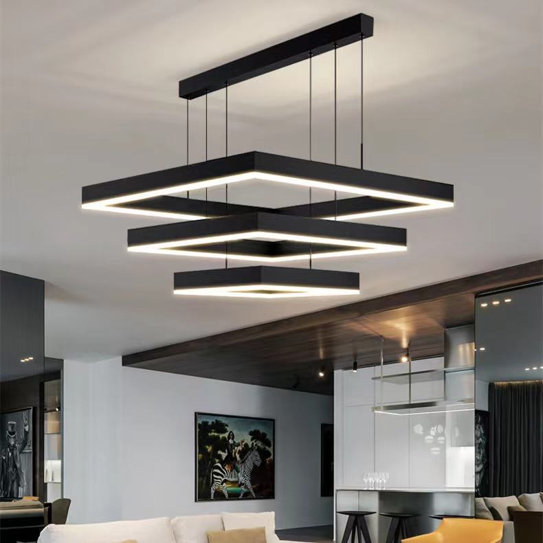 Modern Hanging Square LED Chandelier – Geometric Series