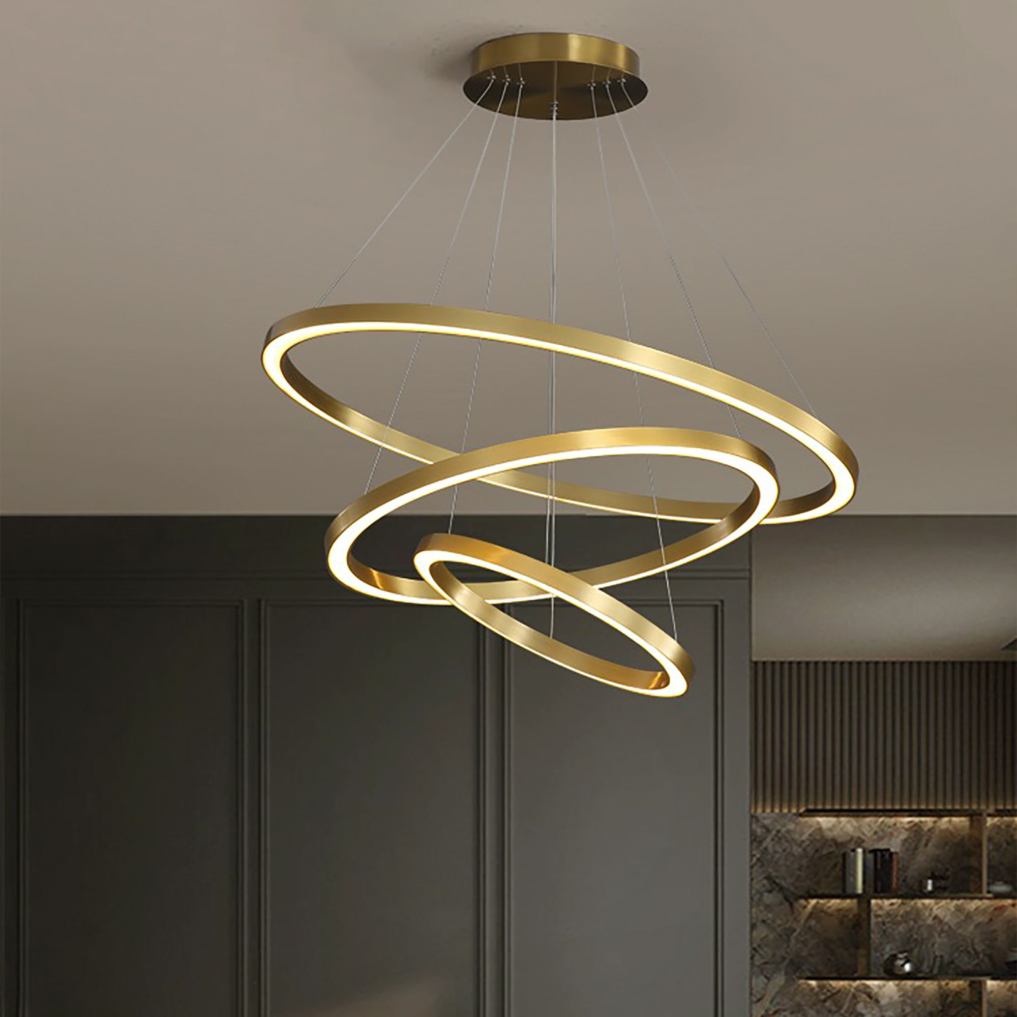 Modern LED Ring Chandelier – Gold Finish