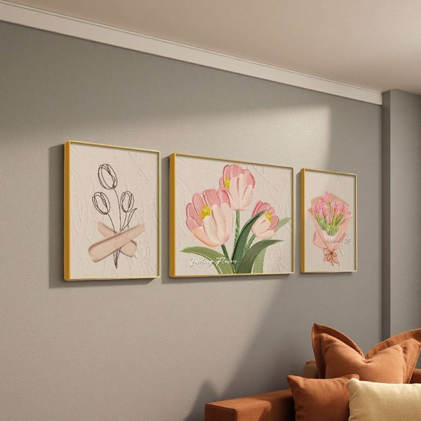 Modern Floral Canvas Wall Art Set (3-Piece Framed Artwork)