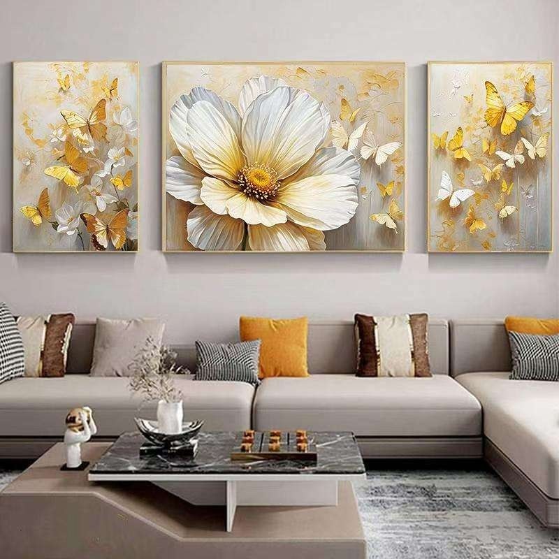 Modern Floral Framed Canvas Wall Art — (3 Piece Set)